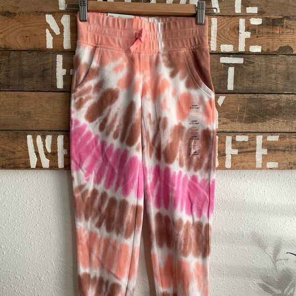 Girls Tie-Dye Pink Orange Brown Sweatpants Joggers - Picture 2 of 5